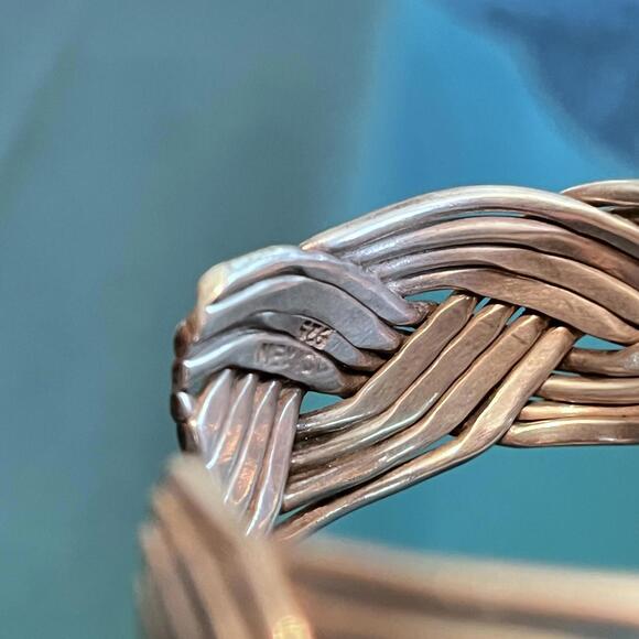 Vintage Mexico Sterling Silver Braided Woven Cuff Bracelet‎ MCM .925 50g Plata - Picture 9 of 9